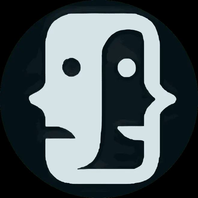 Logo do portfólio de eddyyxxyy. Consiste numa ilustração abstrata de dois rostos minimalistas olhando para lados opostos.
